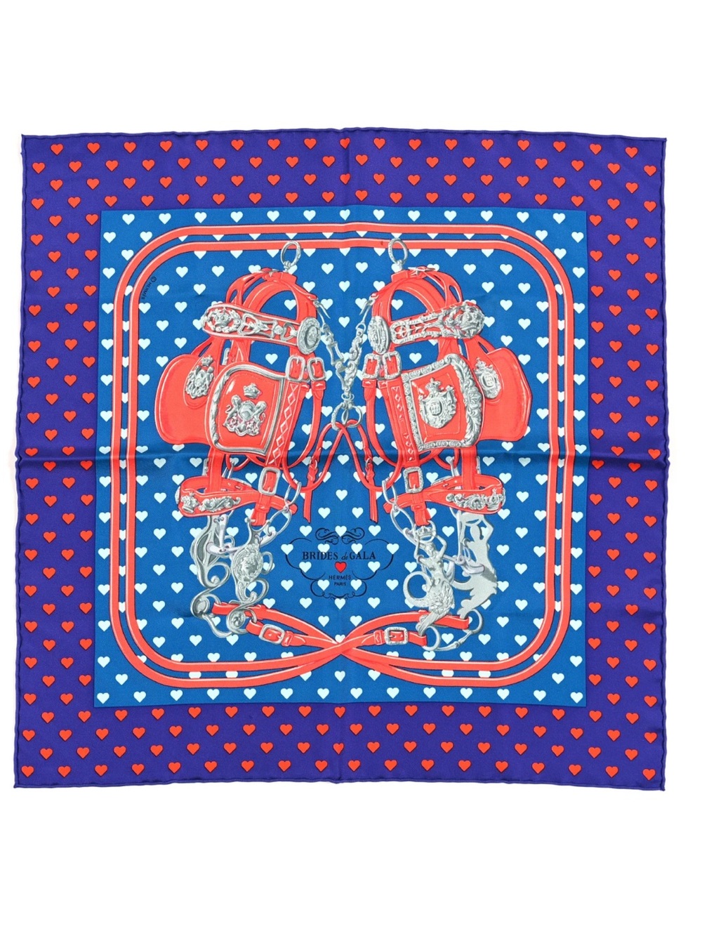 BNIB Hermes 100% Authentic Silk Brides De Gala Love Pocket Square Violet